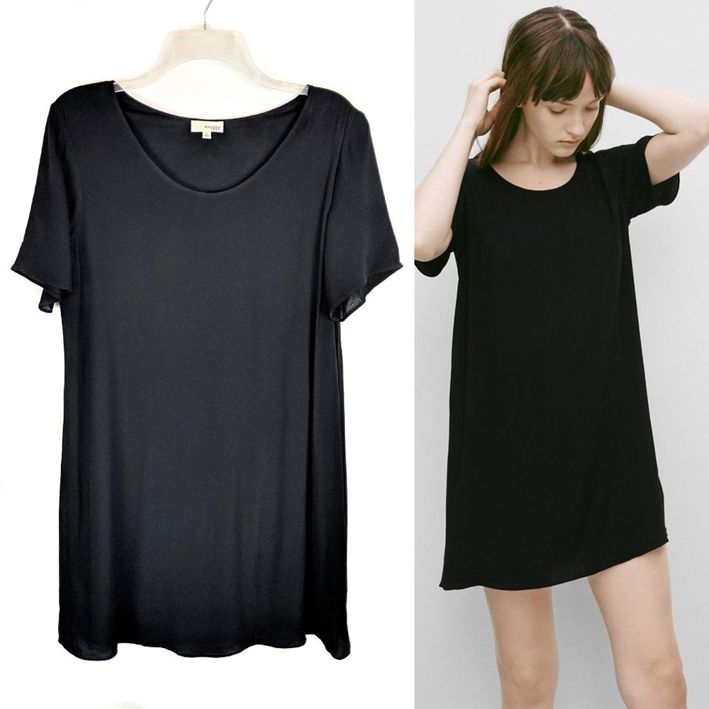 WILFRED Aritzia Black Teigan Crepe Short Sleeve Flowy T-Shirt Mini Dress Size M
